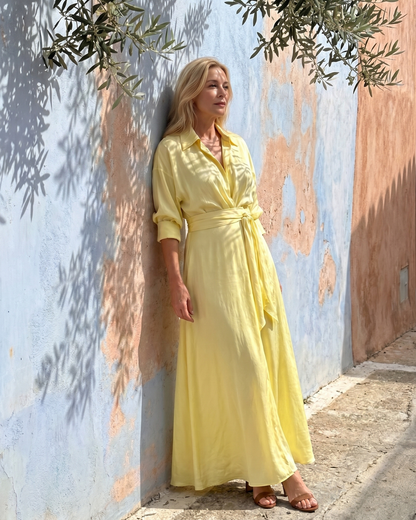 Zelith™ | Belted Collared Flowing Long Sleeve Midi Dress