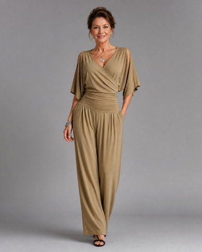 Nyxara™ | Cold Shoulder Wrap Waist Relaxed Jumpsuit