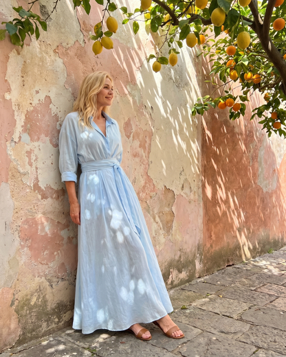 Zelith™ | Belted Collared Flowing Long Sleeve Midi Dress