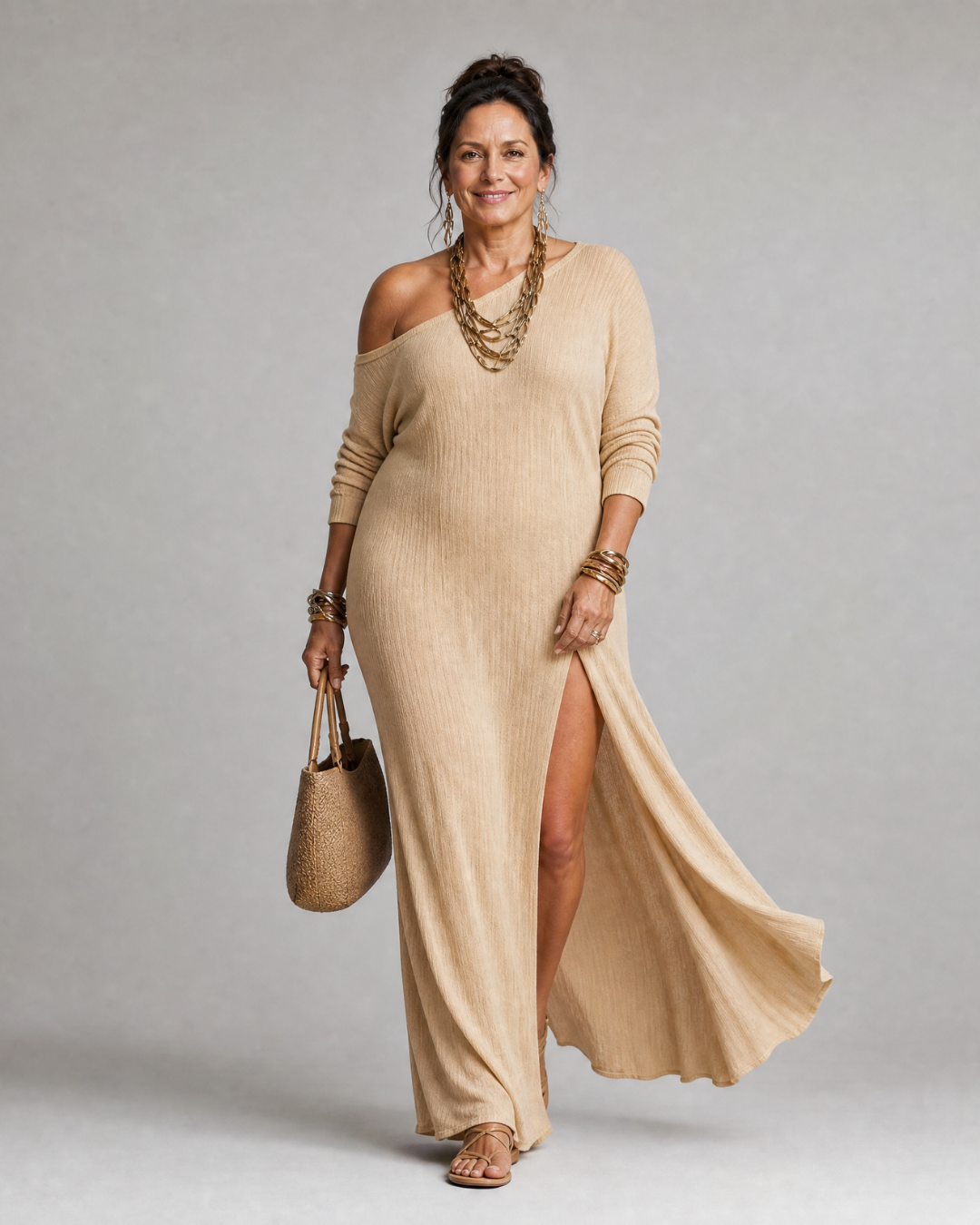 Asterelle™ | One Shoulder Side Slit Flowing Midi Dress