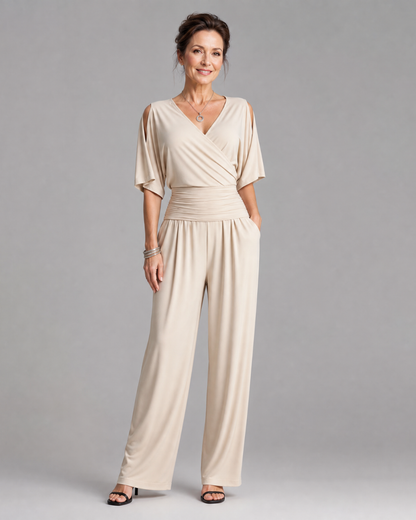 Nyxara™ | Cold Shoulder Wrap Waist Relaxed Jumpsuit
