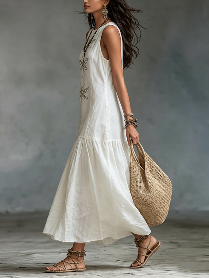Geneva™ Sleeveless Maxi Dress - embroidery detail