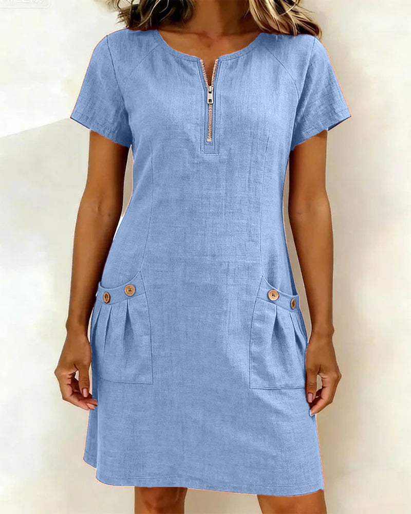 Sophia™ Relaxed Zip Summer Dress - Blue