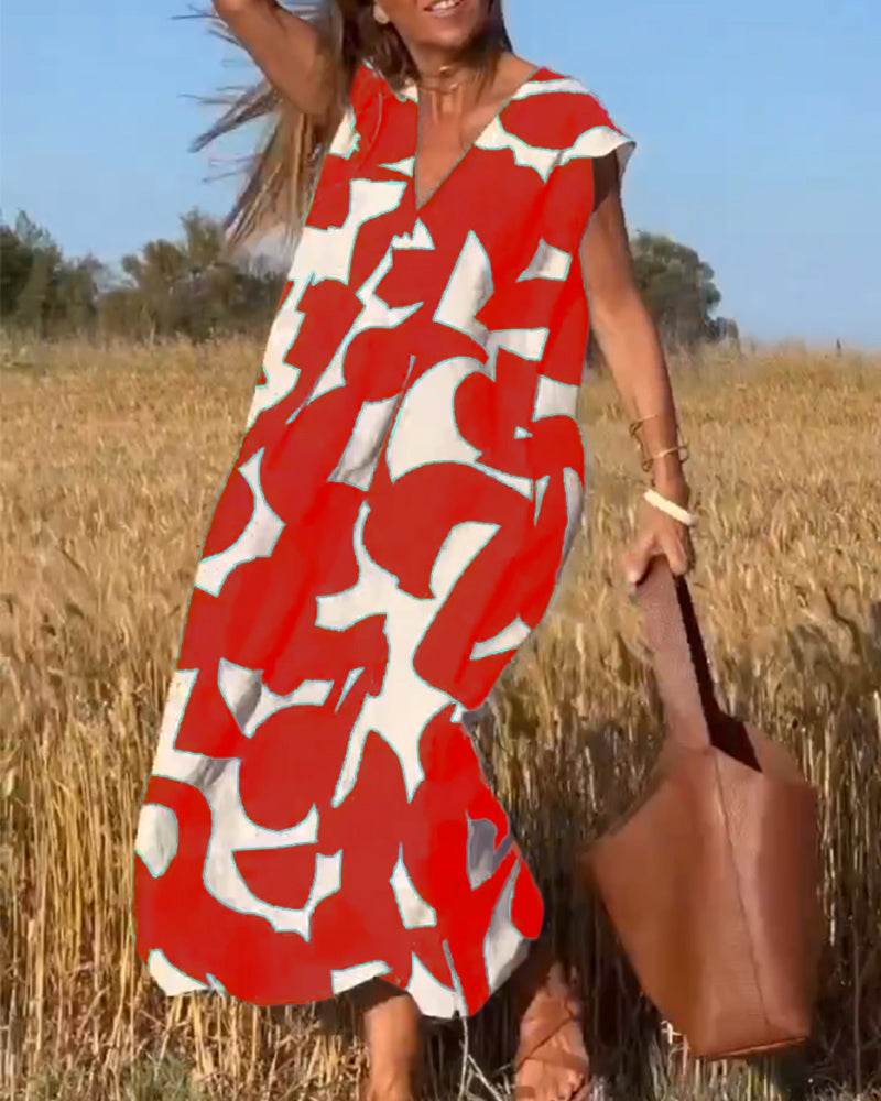 Simone™ Printed V-Neck Maxi Dress - Red