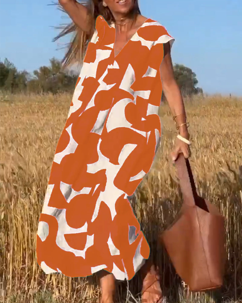Simone™ Printed V-Neck Maxi Dress - Orange