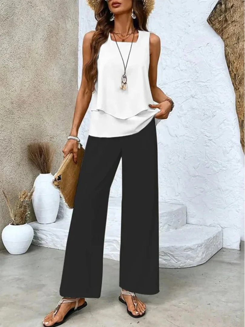 Ovelynra™ Sleeveless Wide-Leg Set