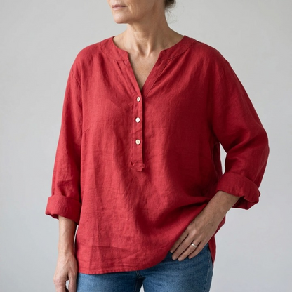 Veronique™ Elegant Cotton-Linen V-Neck Blouse
