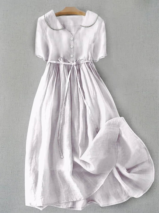 Isla Midi Dress - Elegant Cotton-Linen Comfort for Women