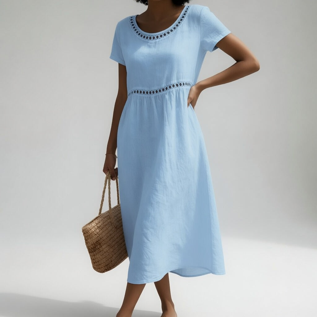 Pernelle™ Embroidered Empire Midi Dress - Blue