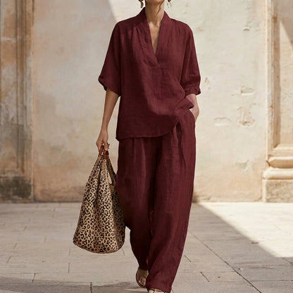 Tessa™ Wide-Leg Two-Piece Set - Burgundy