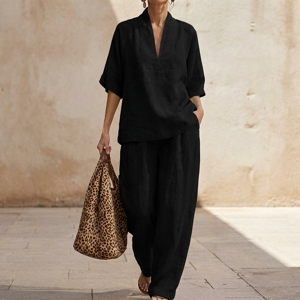 Tessa™ Wide-Leg Two-Piece Set - Black