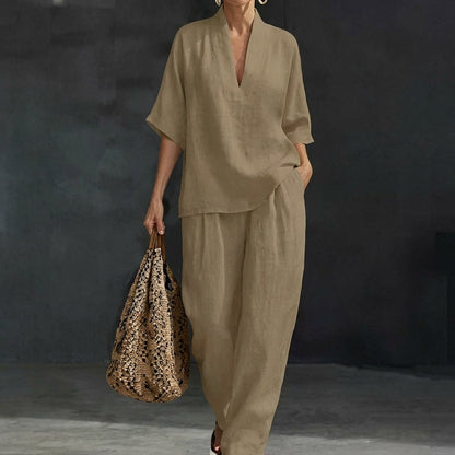 Tessa™ Wide-Leg Two-Piece Set - Beige