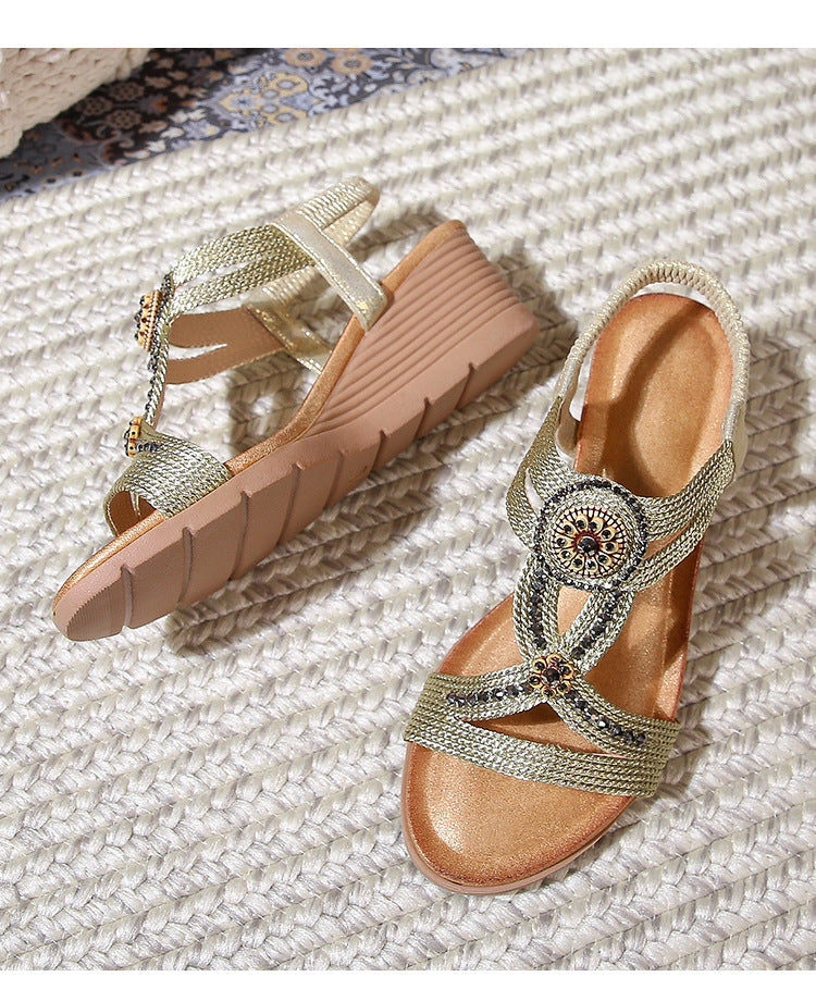 Aurore™ | Rhinestone Platform Wedge Sandals