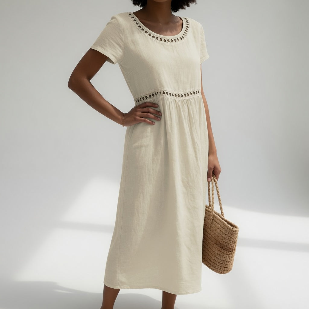 Pernelle™ Embroidered Empire Midi Dress - Off-White