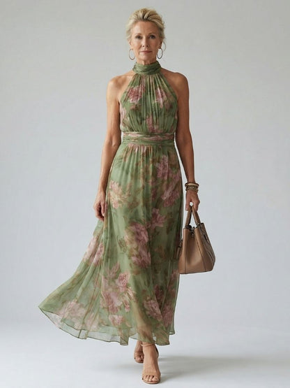 Mirelle™ Gathered Halter Midi Dress - Sage Green