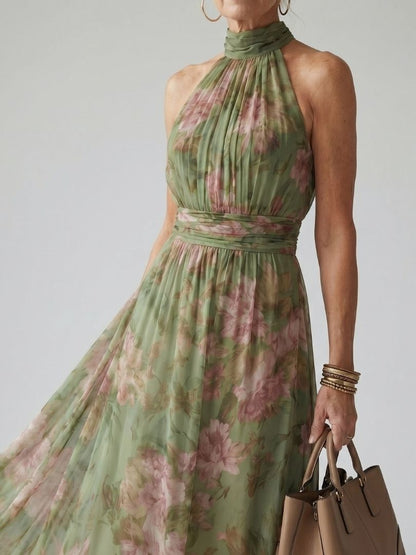 Mirelle™ Gathered Halter Midi Dress - Sage Green