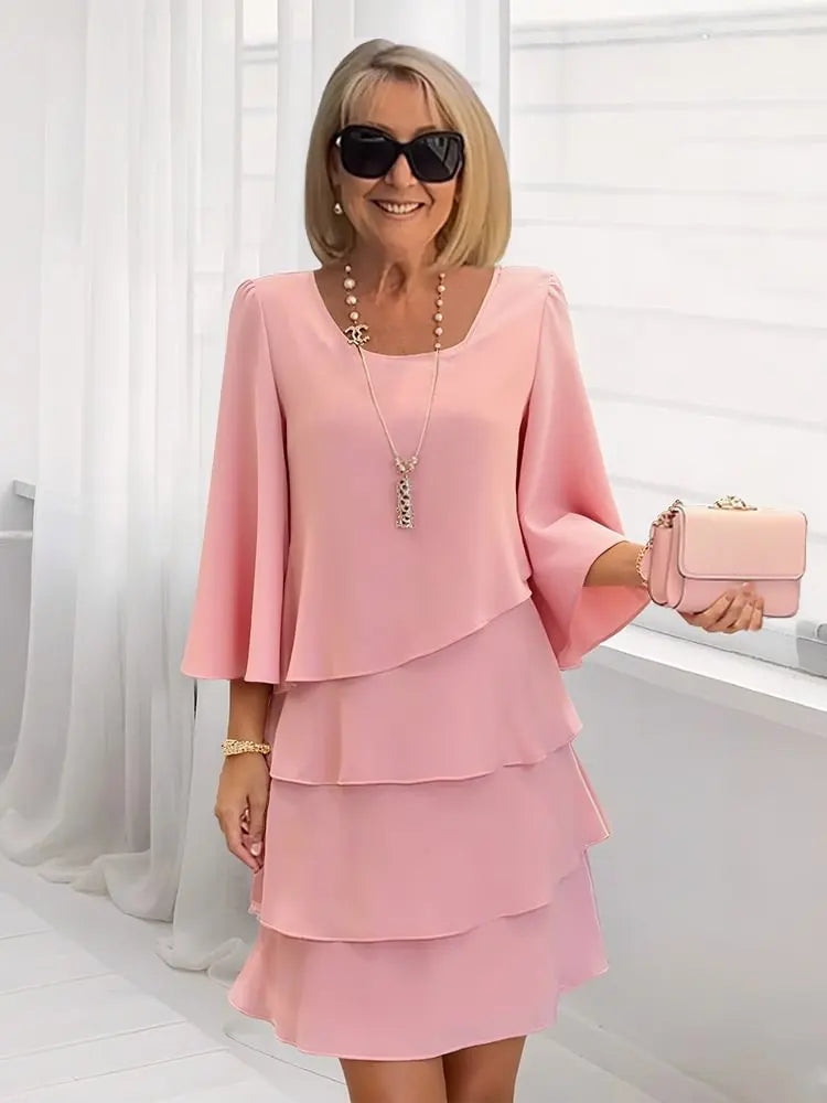 Catherine™ Elegant Comfort Ruffle Dress - Blush