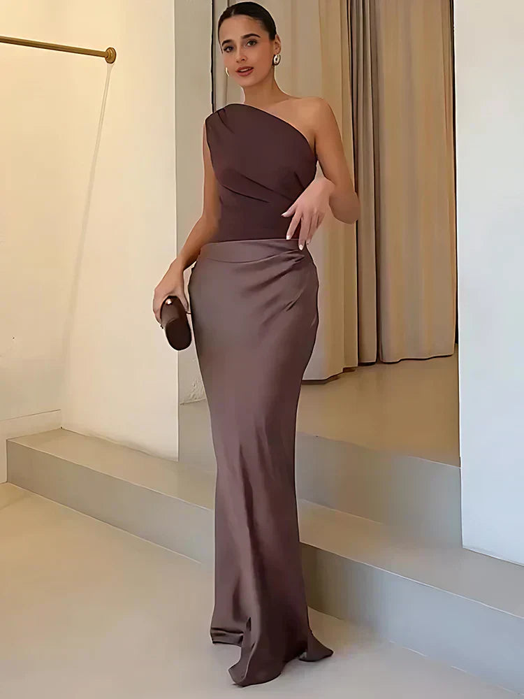 Luni™ | Satin Maxi Dress with Slit