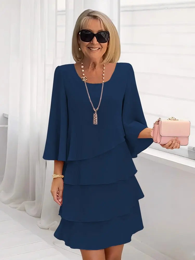 Catherine™ Elegant Comfort Ruffle Dress - Navy