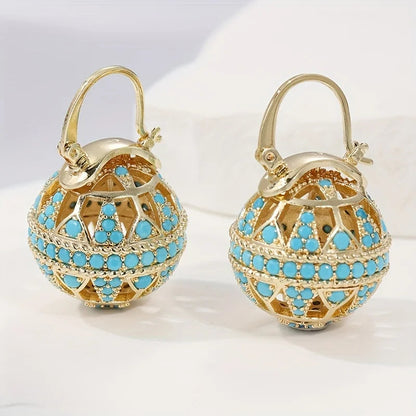 Gilded Turquoise Mandala Earrings - Gold