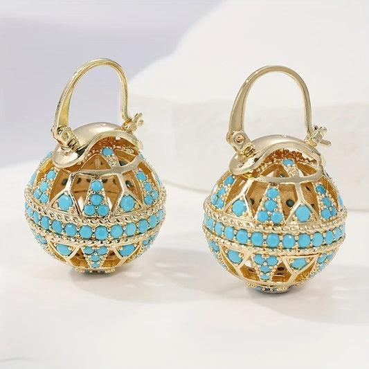 Gilded Turquoise Mandala Earrings - Gold