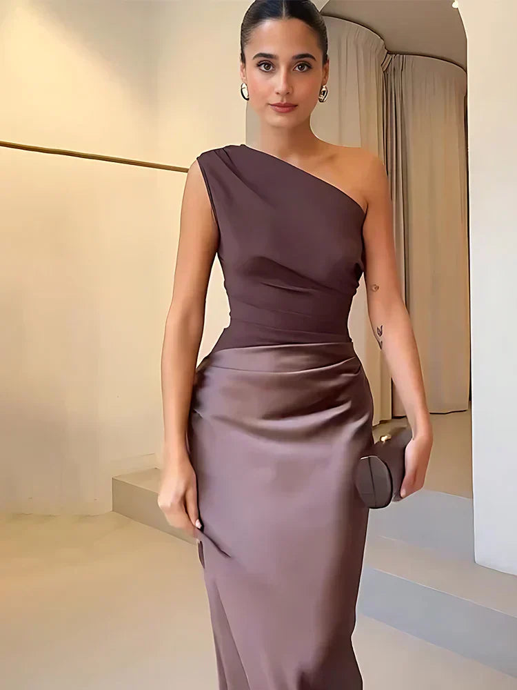 Luni™ | Satin Maxi Dress with Slit