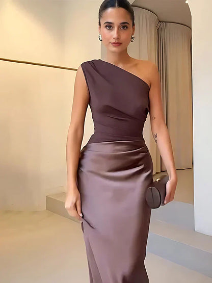 Luni™ | Satin Maxi Dress with Slit
