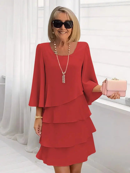 Catherine™ Elegant Comfort Ruffle Dress - Bordeaux