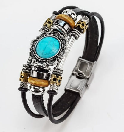 Vintage Turquoise Buckle Bracelet - Black