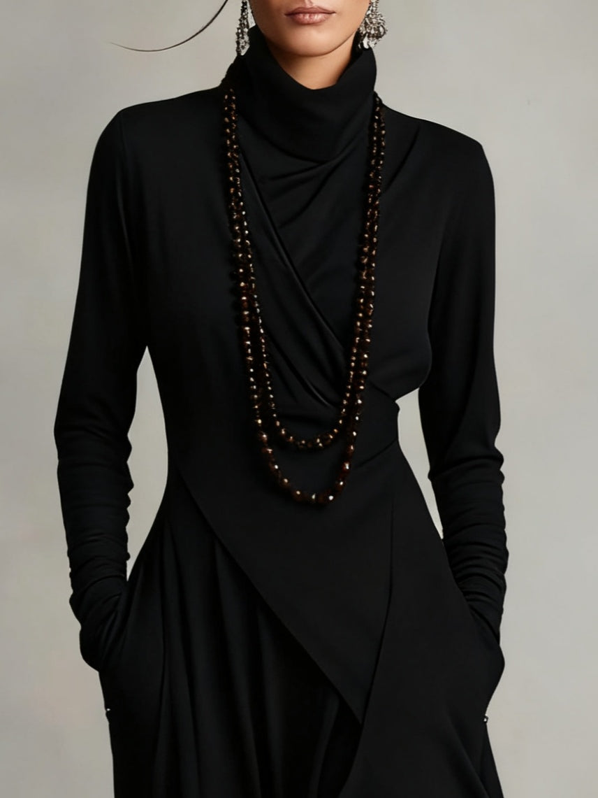Arielle Vintage Asymmetrical Turtleneck Dress lifestyle 4