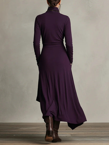Arielle Vintage Asymmetrical Turtleneck Dress detail