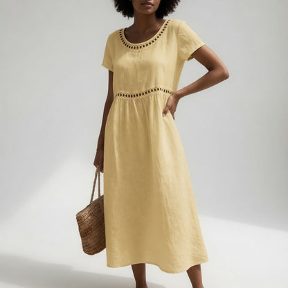 Pernelle™ Embroidered Empire Midi Dress - Yellow