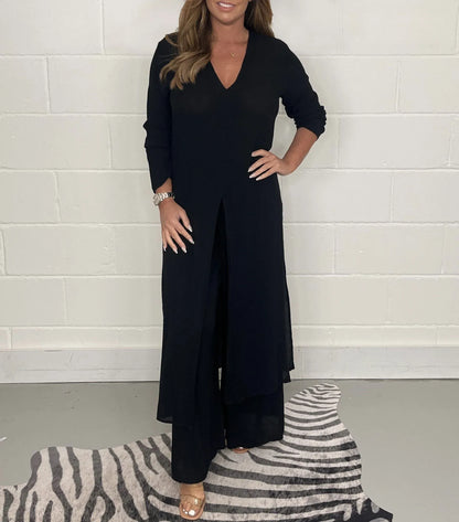 Cherly™ Comfy Two-Piece Set | Flowy Blouse and Wide-Leg Trousers