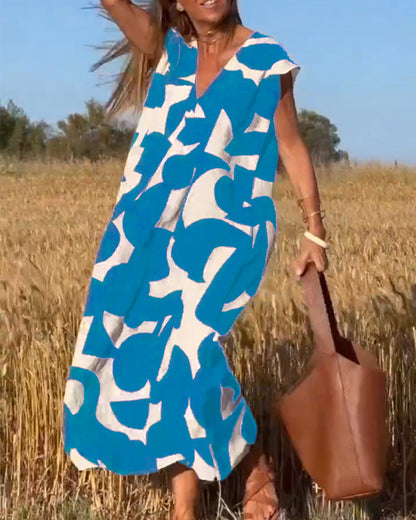 Simone™ Printed V-Neck Maxi Dress - Blue