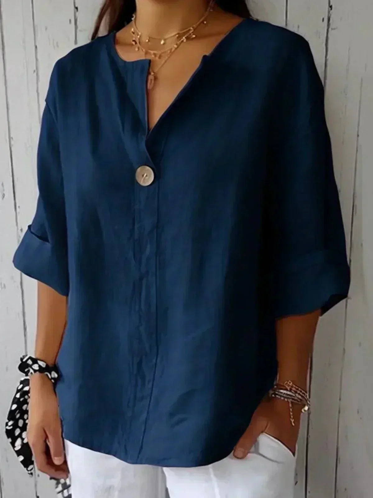 Zamma™ Relaxed V-Neck Top - Navy Blue