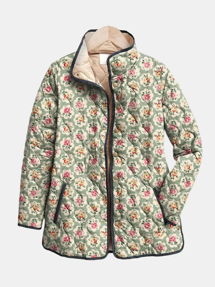 Aveline™ Vintage Floral Art Print Quilted Jacket