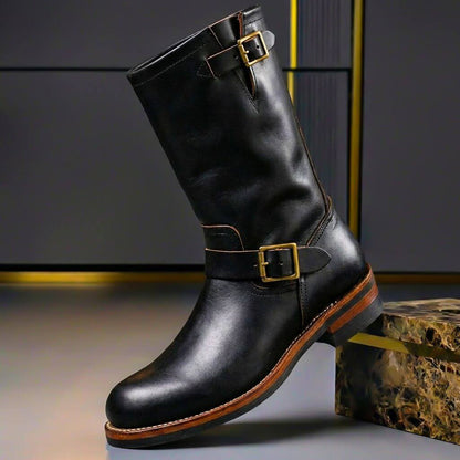 Daisy Vintage Faux Leather Boots in Obsidian Black