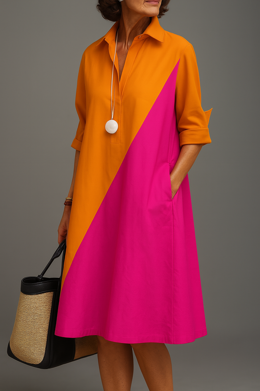 Sabrina Elegant Midi Dress — Pink Orange