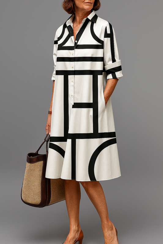 Annette Elegant Midi Dress — Black & White