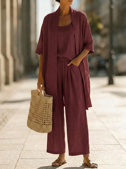 Brielle Minimalist Three-Piece Set - Burgundy
