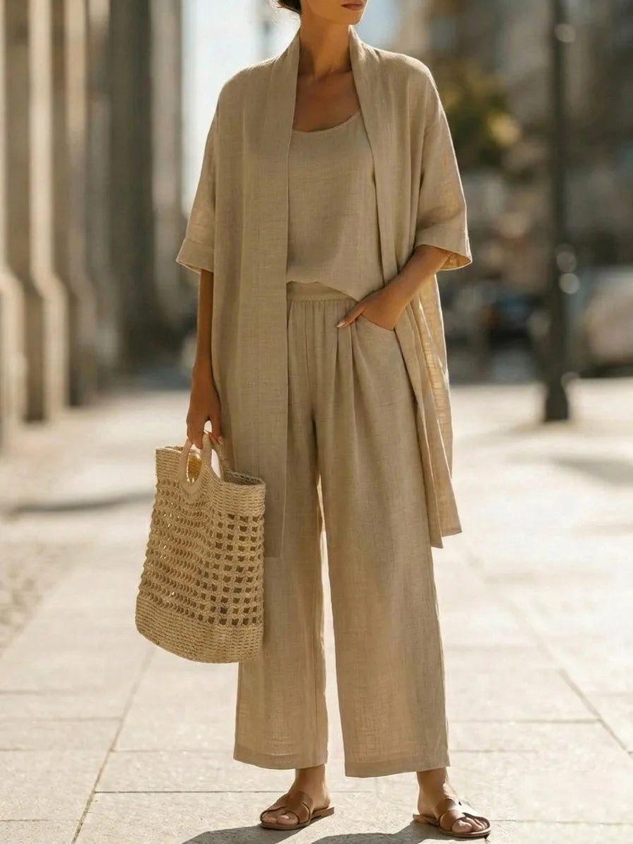 Brielle Minimalist Three-Piece Set - Khaki