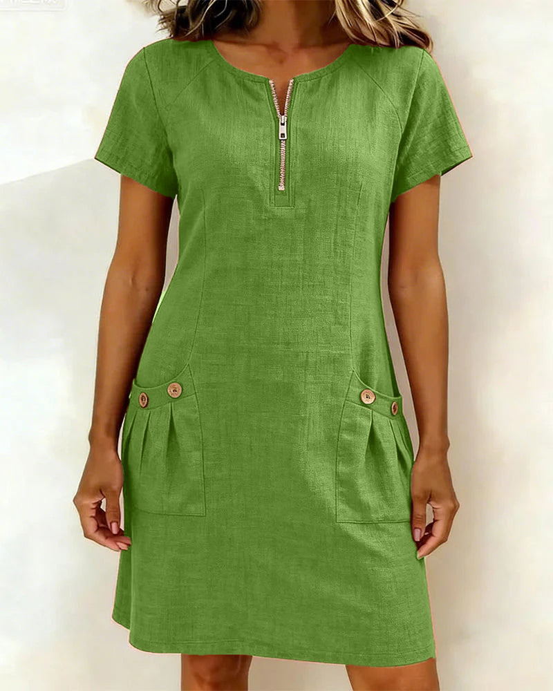 Sophia™ Relaxed Zip Summer Dress - Green