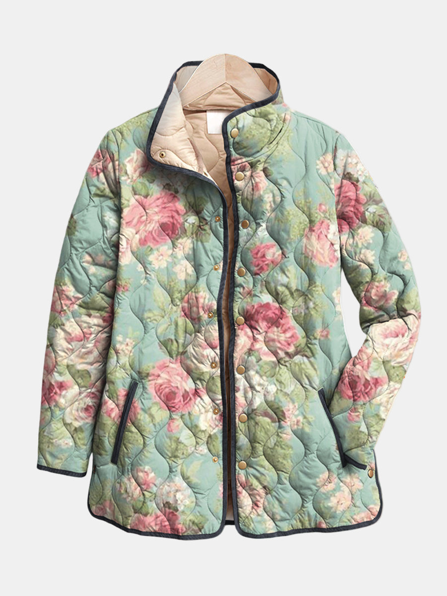 Carys™ Retro Floral Patterned Quilted Jacket