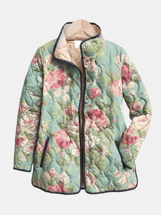Carys™ Retro Floral Patterned Quilted Jacket