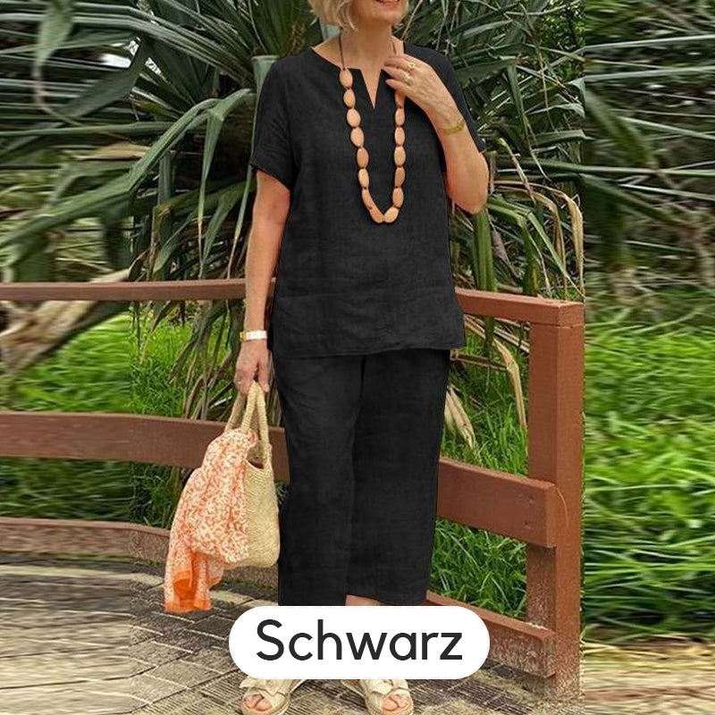 Chiara Relaxed Cotton-Linen Two-Piece Set - Black