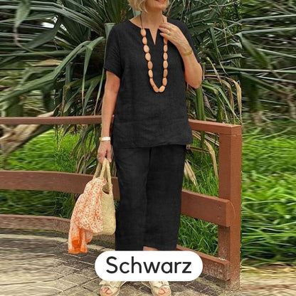 Chiara Relaxed Cotton-Linen Two-Piece Set - Black