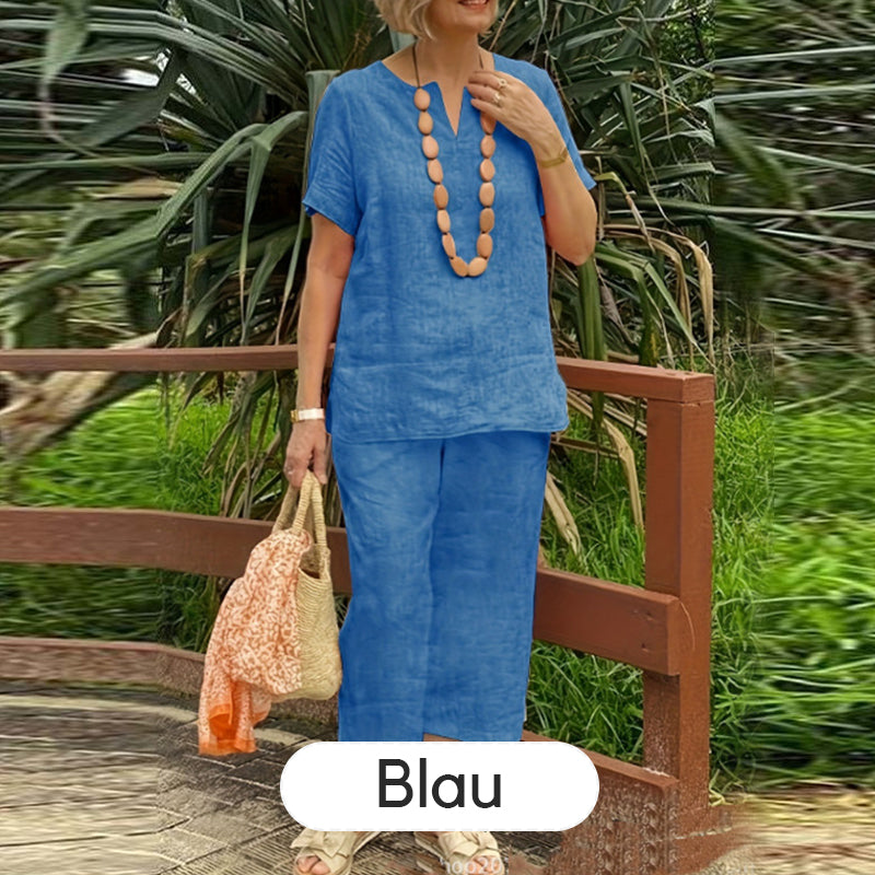 Chiara Relaxed Cotton-Linen Two-Piece Set - Blue