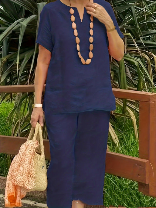 Chiara Relaxed Cotton-Linen Two-Piece Set - Navy Blue