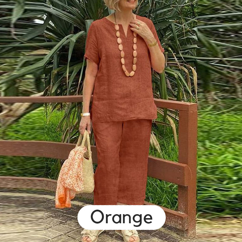 Chiara Relaxed Cotton-Linen Two-Piece Set - Orange