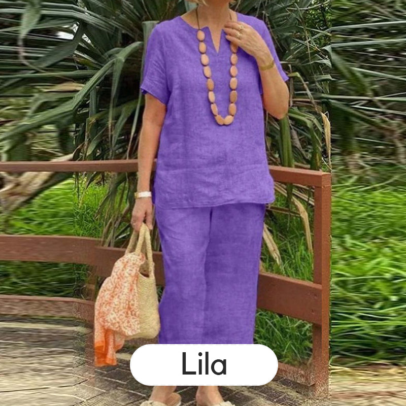 Chiara Relaxed Cotton-Linen Two-Piece Set - Purple